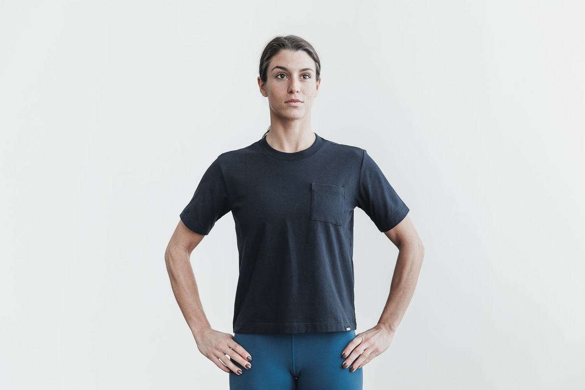 Nobull Heavyweight Pocket Boxy Women's T Shirts Navy | Australia (ZS9615)